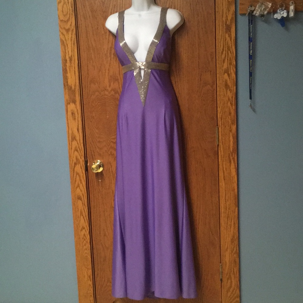 Purple Peekaboo Crisscross Halter Formal Dress